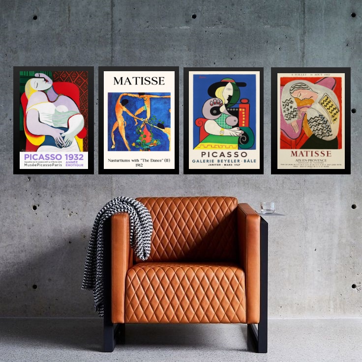 Kit 4 Quadros Vintage Posters Picasso e Matisse