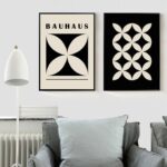 Kit 2 Quadros Bauhaus Flores - Preto e Bege