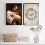 Kit 2 Quadros Jesus Com Ovelha - Pai Nosso