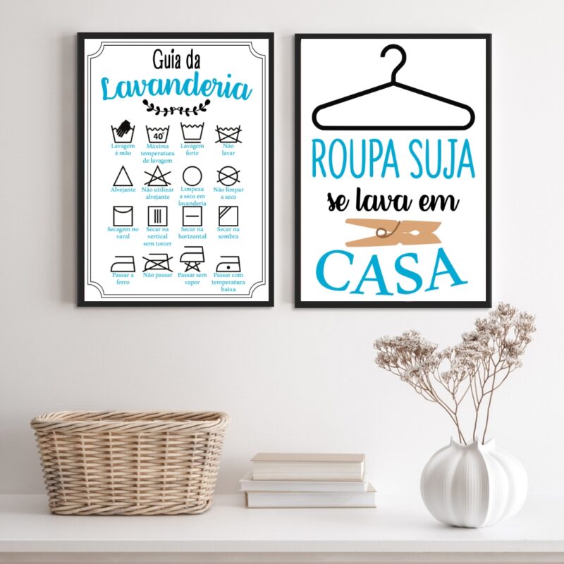 Kit 2 Quadros Lavanderia Soft - Azul