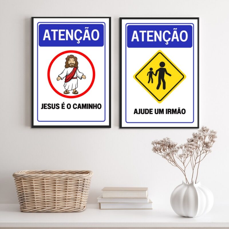 Kit 2 Quadros Placas Cristãs - Atenção