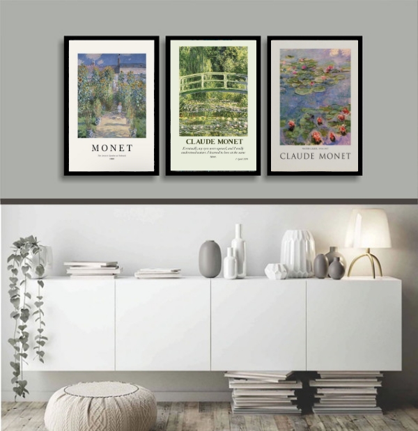 Kit 3 Quadros Decorativos Artes De Monet