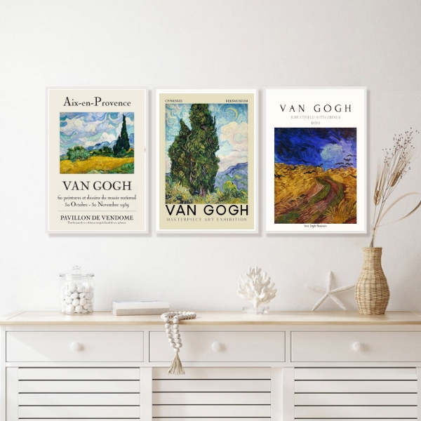 Kit 3 Quadros Paisagens De Van Gogh