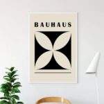 Quadro Bauhaus Flor Preto e Bege