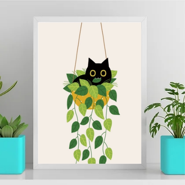 Quadro Gatinho No Vaso De Planta