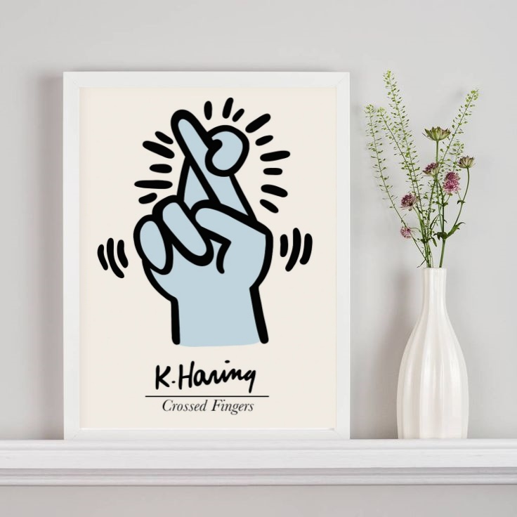 Quadro Keith Haring Crossed Fingers - Azul