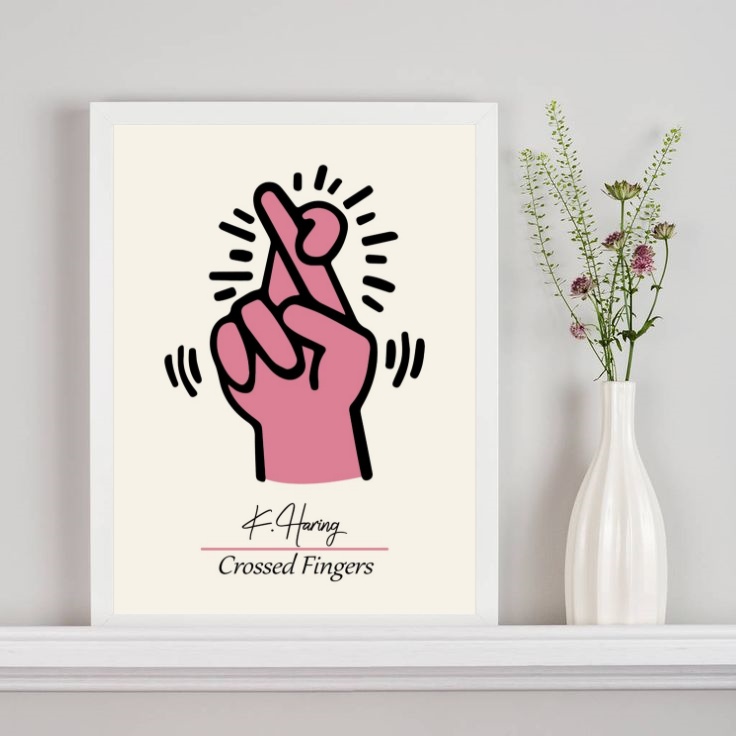 Quadro Keith Haring Crossed Fingers - Rosa