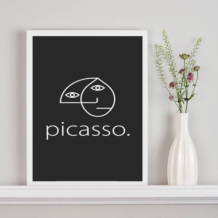 Quadro Minimalista Fundo Preto Picasso