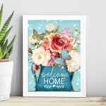 Quadro Welcome Home - Flores e Borboleta