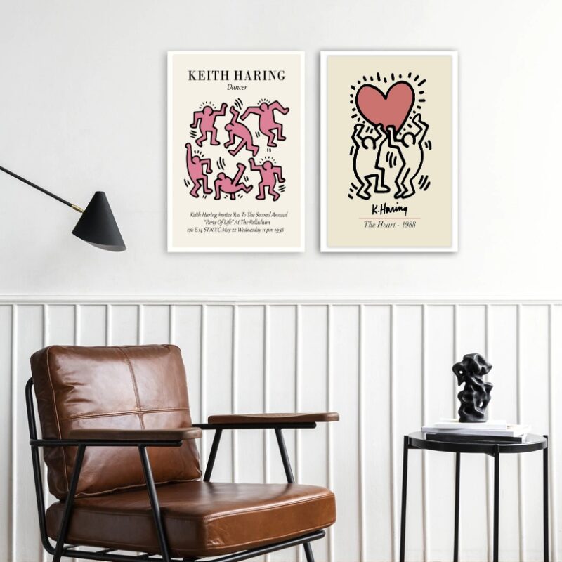 kit 2 Quadros Artes Keith Haring - Rosa B