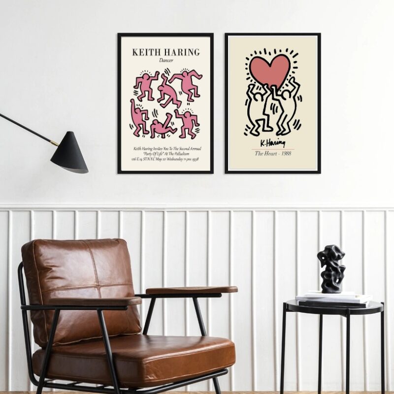 kit 2 Quadros Artes Keith Haring - Rosa