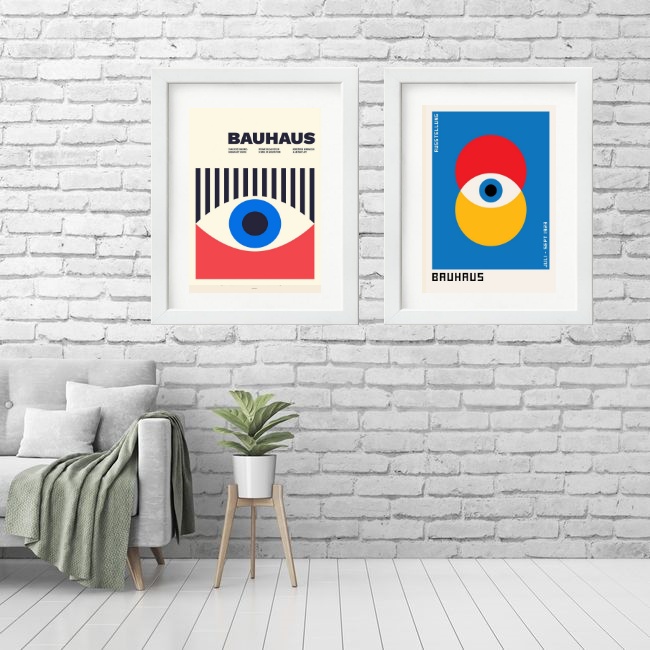 Kit 2 Quadros Grandes Bauhaus Olhos - 60x48 Cm