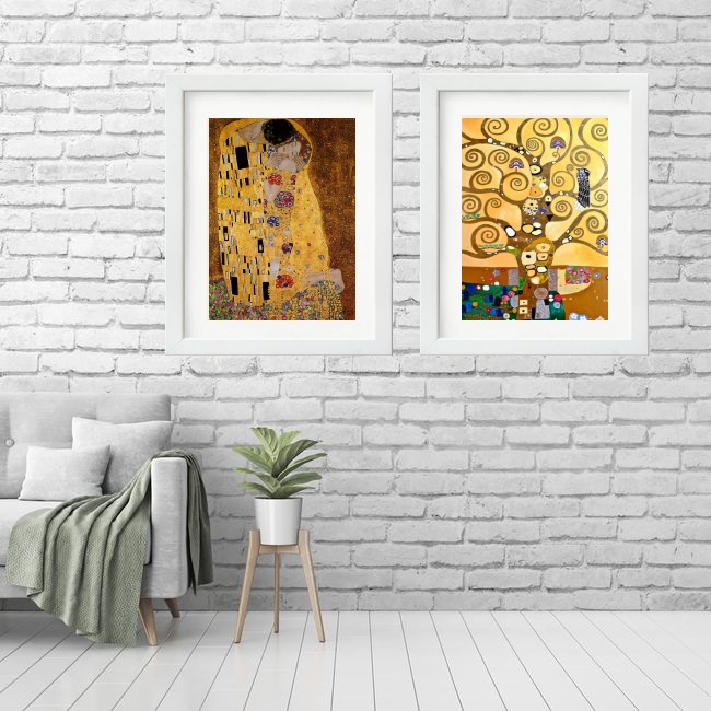 Kit 2 Quadros Grandes Klimt - 60x48 Cm