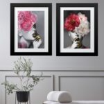 Kit 2 Quadros Grandes Mulher Flores - 60x48 Cm