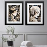 Kit 2 Quadros Mulheres Art Nouveau - 60x48 Cm