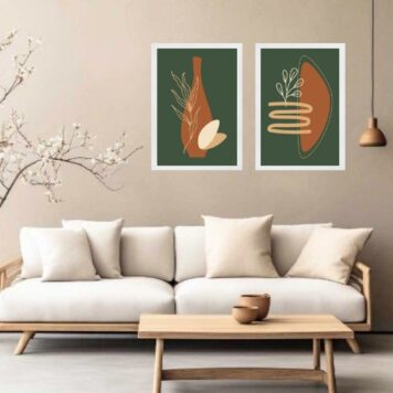 Kit 2 Quadros Orgânicos Terracota e Verde Musgo B