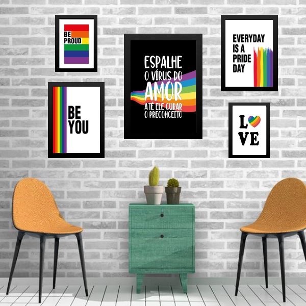 Kit 5 Quadros LGBT - Vírus Do Amor