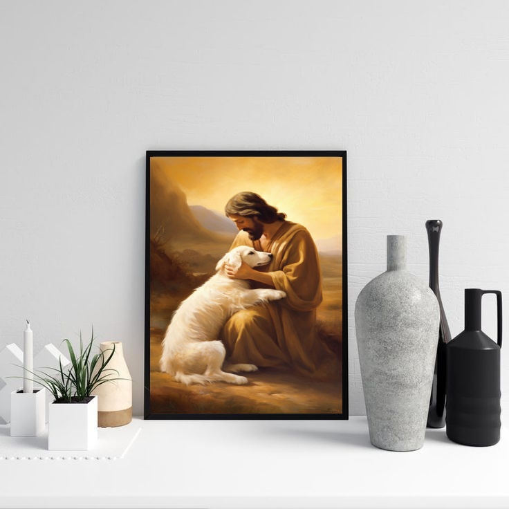 Quadro Decorativo Jesus Acolhendo Cão