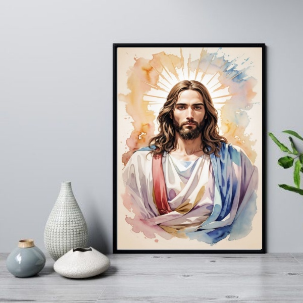 Quadro Jesus Cristo Aquarelado