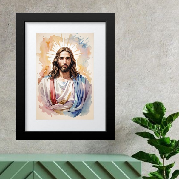 Quadro Jesus Cristo Aquarelado - 60x48 Cm