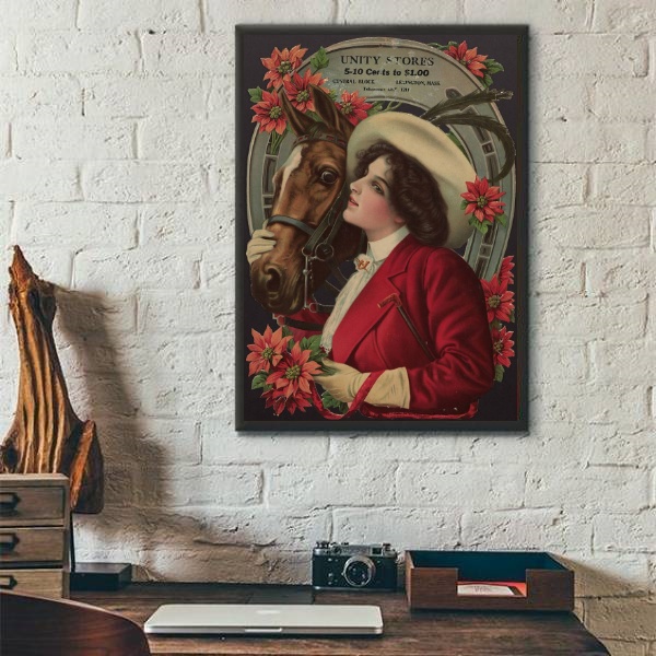 Quadro Mulher Vintage Com Cavalo