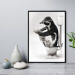 Quadro Para Banheiro Pinguim No Vaso