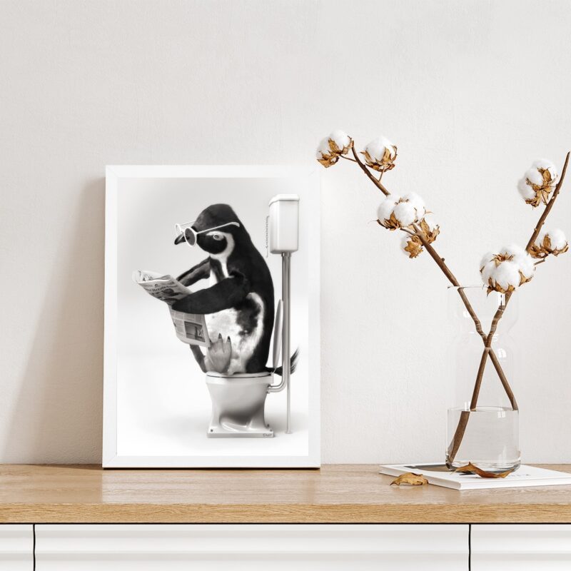 Quadro Para Banheiro Pinguim No Vaso B