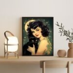 Quadro Pin-Up Com Gato Preto