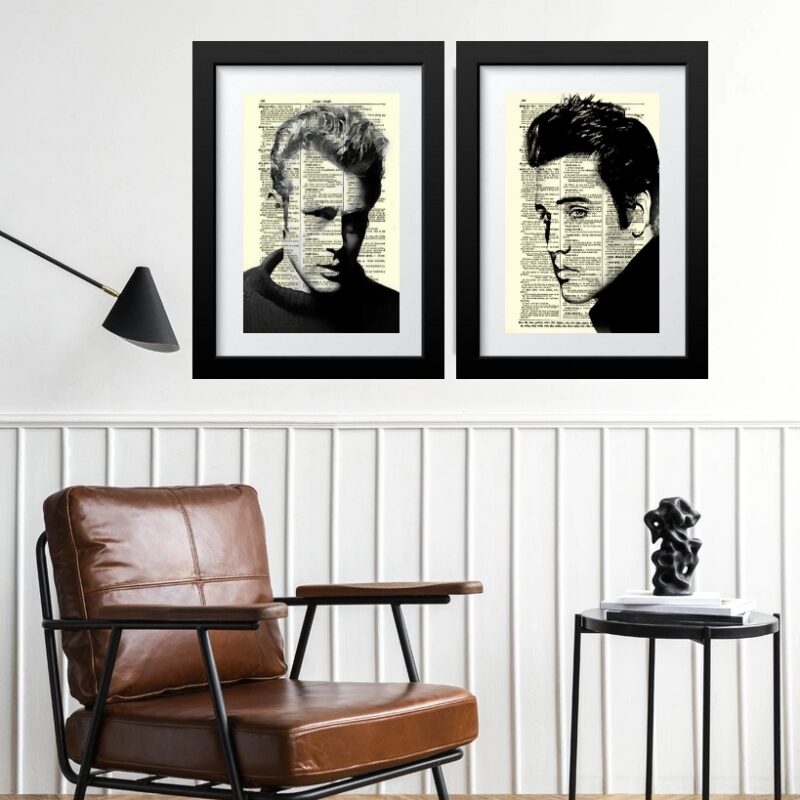 kit 2 Quadros Elvis e James Dean - 60x48 Cm