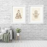 kit 2 Quadros Grandes Buda Hamsa - 60x48 Cm