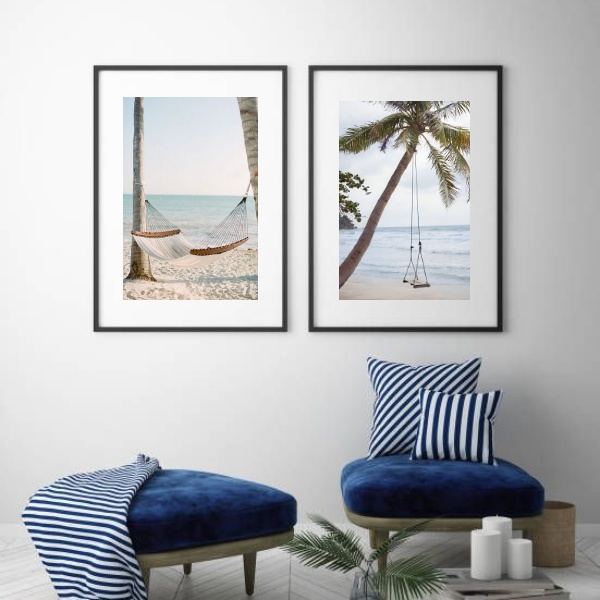 kit 2 Quadros Grandes Praia Relax - 60x48 Cm