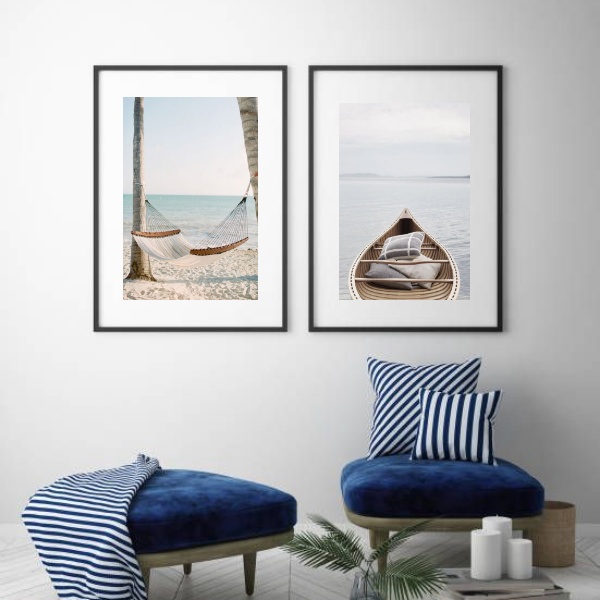 kit 2 Quadros Grandes Praia Serenidade - 60x48 Cm