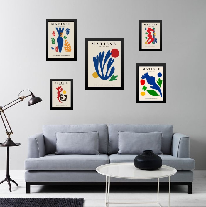 Composição 5 Quadros Abstratos Matisse