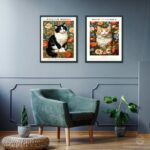 Kit 2 Quadros Gatos Com Flores - William Morris