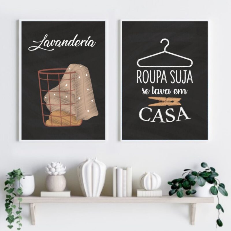 Kit 2 Quadros Lavandería Chalkboard B