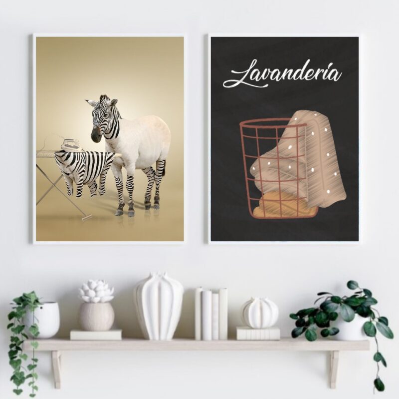 Kit 2 Quadros Para Lavandería - Zebra B