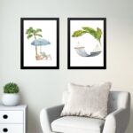 Kit 2 Quadros Praia Relax - Aquarela