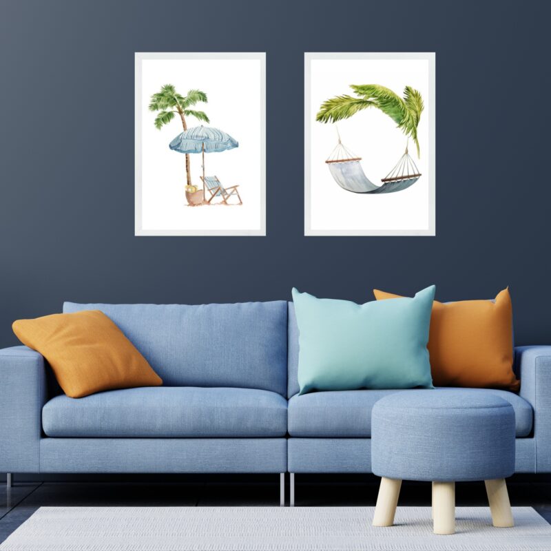 Kit 2 Quadros Praia Relax - Aquarela B