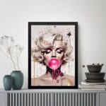 Quadro Aquarela Marilyn Bubble Gum