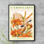 Quadro Floral Laranja Com Passarinho