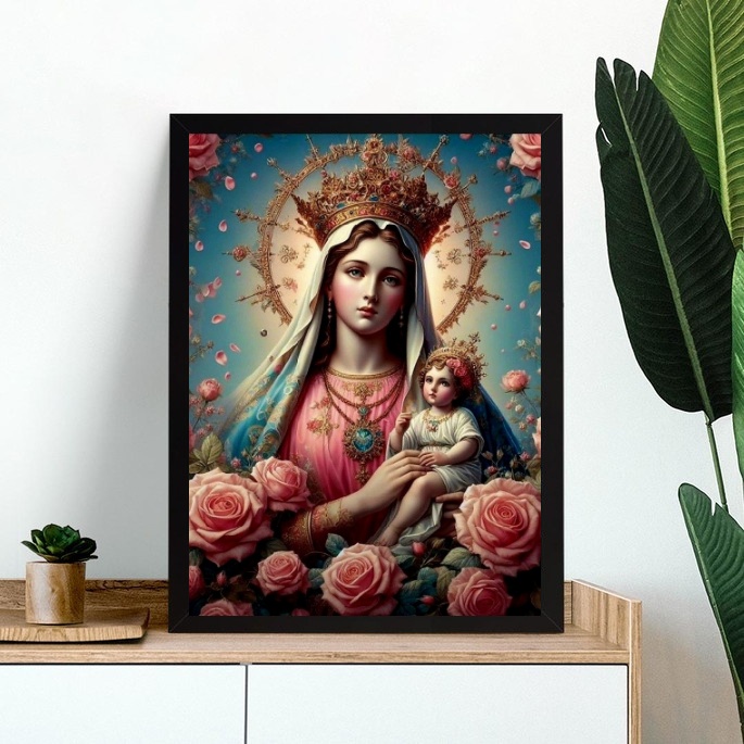 Quadro Nossa Senhora Com Menino Jesus- Flores