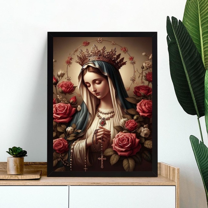 Quadro Nossa Senhora Com Terço - Flores