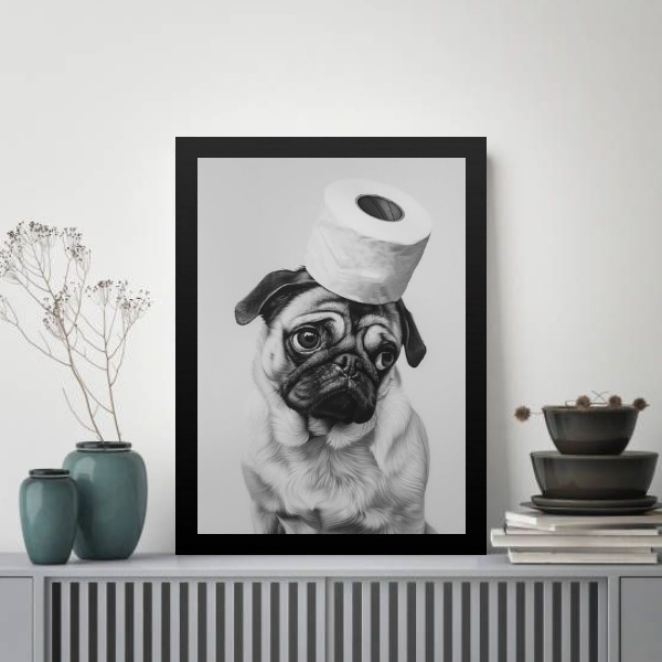 Quadro Para Banheiro Pug - Papel Higiênico