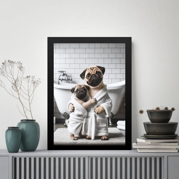 Quadro Para Banheiro Pugs - Pai e Filho