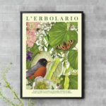 Quadro Pássaros Borboleta e Vegetação