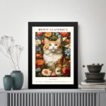 Quadro Poster Arte Gato Com Flores