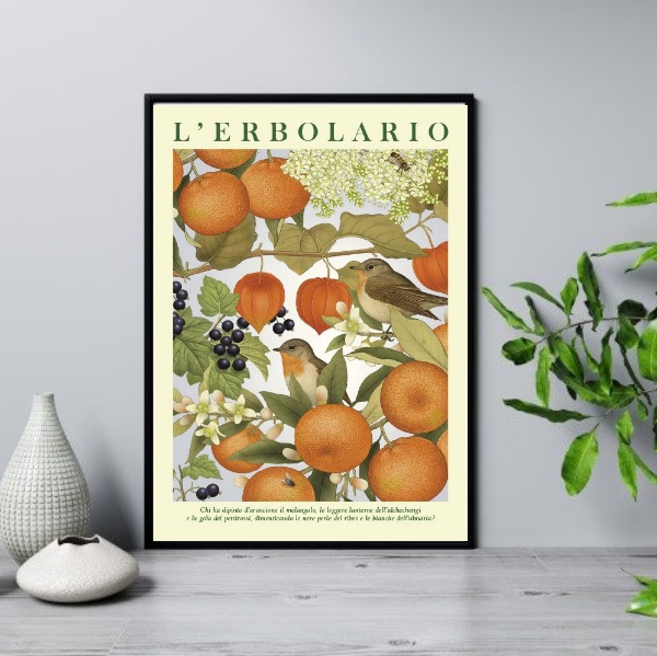 Quadro Poster Passarinhos Com Frutas