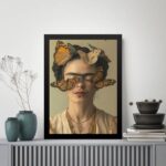 Quadro Realista Frida Com Borboletas