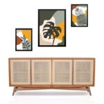 Set 3 Quadros Abstratos Folhas Boho