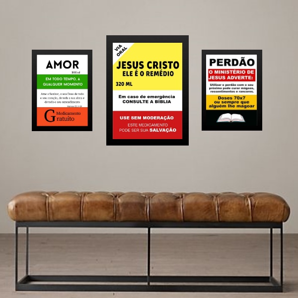 Set 3 Quadros Divertidos Remédios Evangélicos